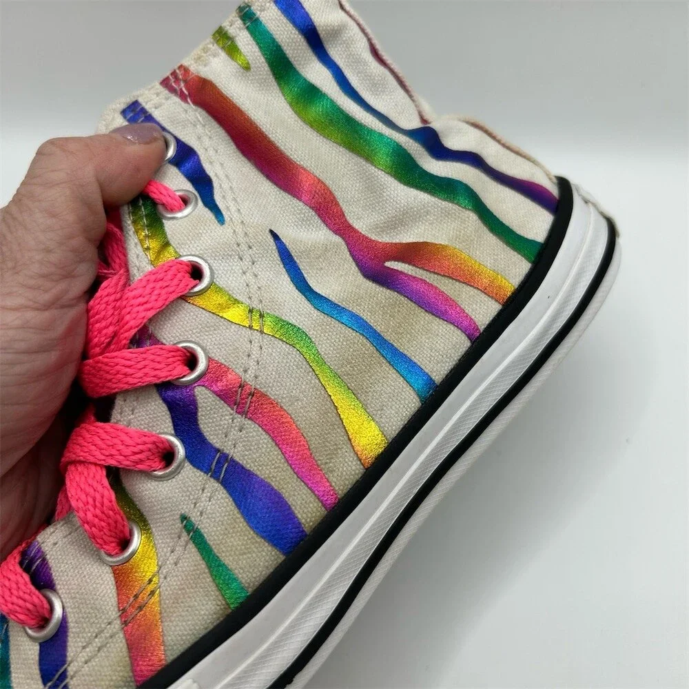 Converse Chuck Taylor All Star Youth High Top Sneakers Rainbow Zebra Girls Sz 2